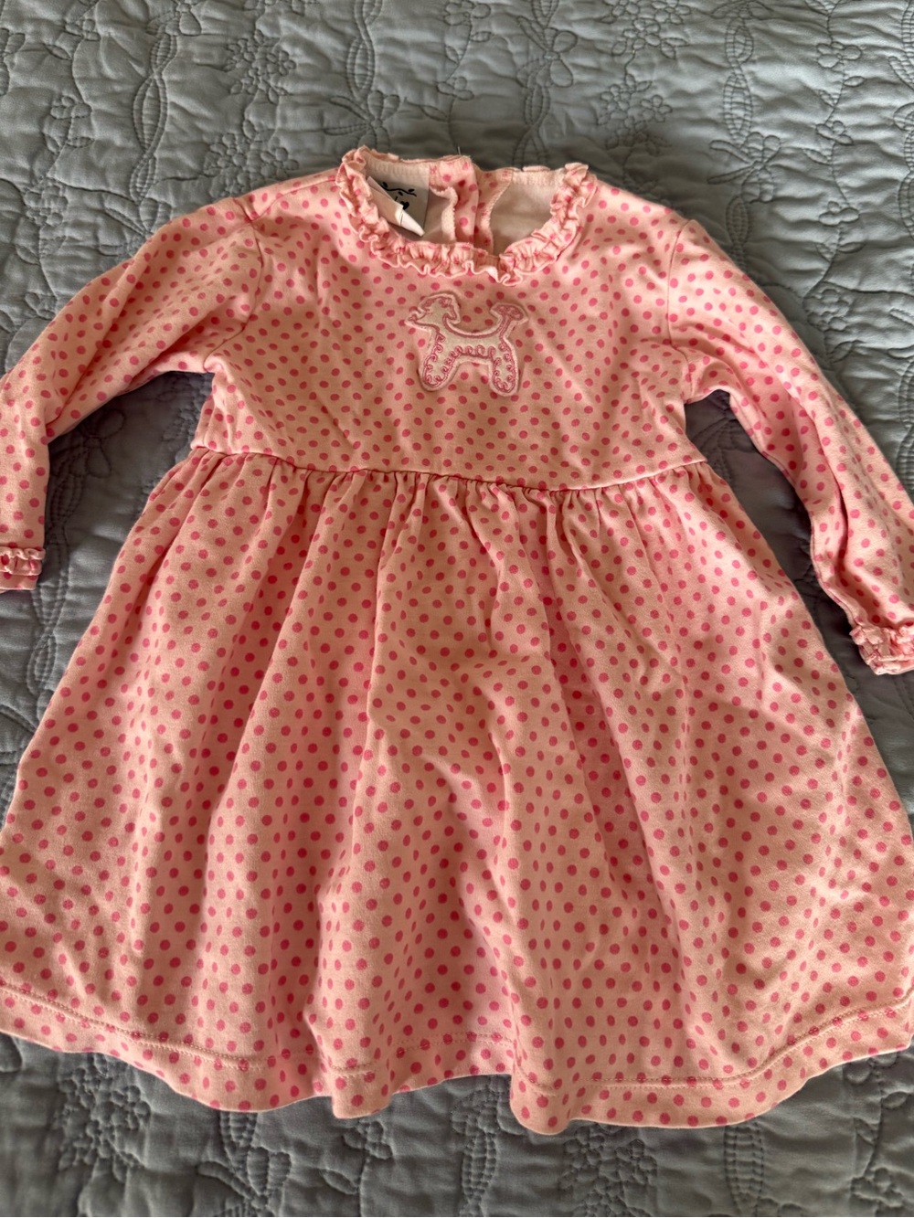 Girls Pink Polka Dot Long-Sleeve Casual Dress